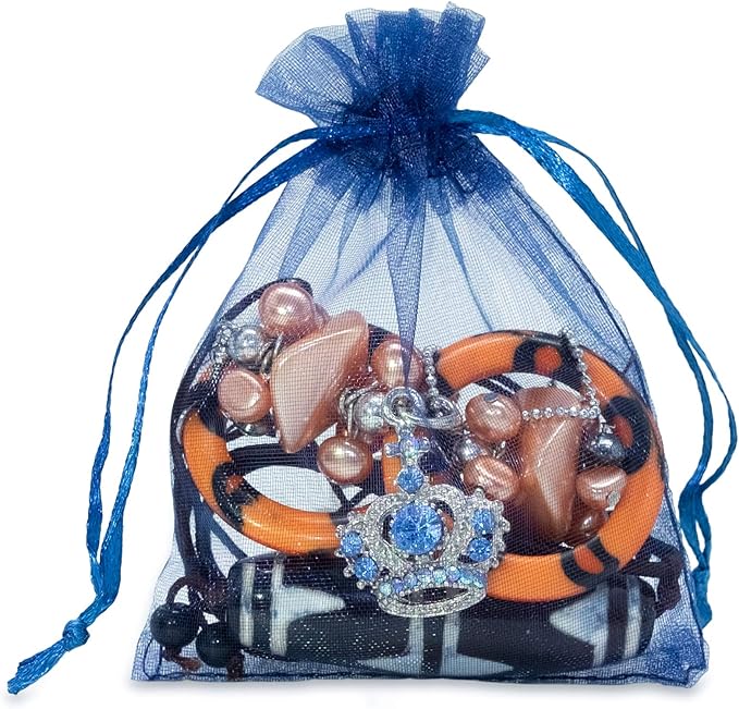 TheDisplayGuys 48-Pack 3x4 Navy Blue Sheer Organza Gift Bags with Drawstring, Jewelry Candy Treat Wedding Party Favors Mesh Pouch