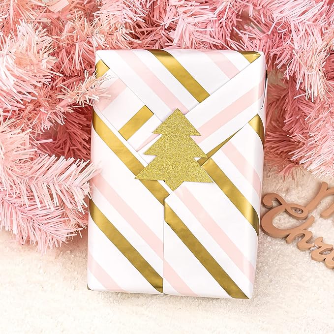 MAYPLUSS Pink Christmas Wrapping Paper Roll - Mini Roll - 17in X 120in Per roll - 3 Different Pink & Blue Design,Foil Strip/Snowflakes/Unicorn,for Xmas,New Year,Girl Christmas Gift Wrap (42.5sq.ft)