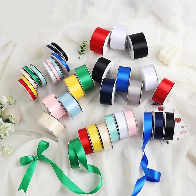3/8 Inch Single Face Solid Color Satin Ribbon Roll, Ribbons Great for Gift Wrapping, Crafts, Wedding Party Decoration, Hair Bows Making and Other Sewing Projects (3/8" X 25 Yards, Red)