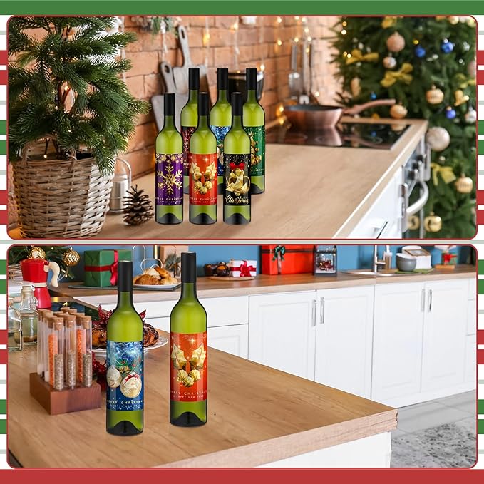 6 Set Coquito Bottles 25 oz Christmas Glass Wine Bottles Brewing Bottles with Christmas Wine Bottle Stickers Airtight Caps for Home Brewing Coquito Beverages Liqueur