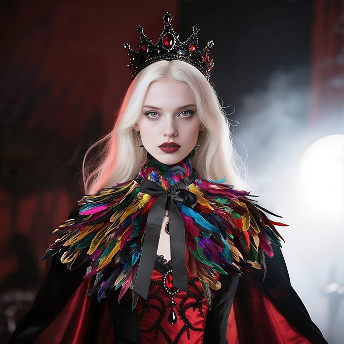 Gothic Natural Feather Shrug Feather Shawl Wrap Cape Victorian Collar for Halloween Cosplay Party Costume Accessories