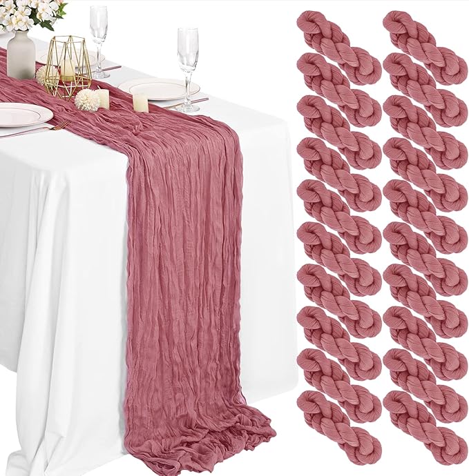 20 Packs Cheesecloth Table Runner - Dusty Rose, 10Ft x 35" Rustic Gauze Boho Wedding Table Runner Decoration for Wedding Party Bridal Shower