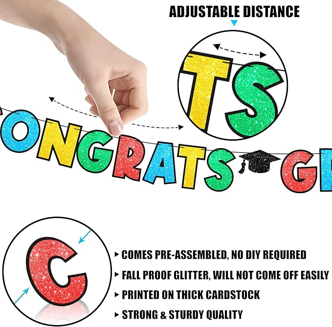 KatchOn, Glitter Kindergarten Graduation Banner - 10 Feet, No DIY | Congrats Grad Banner | Colorful Congrats Grad Sign for Kindergarten Graduations Decorations | Preschool Graduation Decorations 2025
