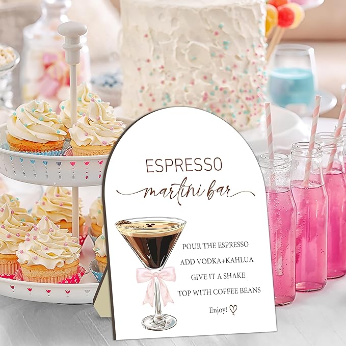Espresso Bar Wooden Table Sign, Martini Bar Sign for Baby Shower, Bride Shower Table Signs, Coffee Station Welcome Board, Coffee Board for Gender Reveal Party, Bridal Party Drink Decoration 8x10 In