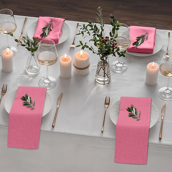 Ruvanti Linen Napkins Set of 6, 18x18 Cloth Napkins, Cotton Linen Blend Napkins Cloth Washable, Soft, Reusable Dinner Napkins for Wedding, Parties, Christmas, Thanksgiving, Everyday Use - Pink