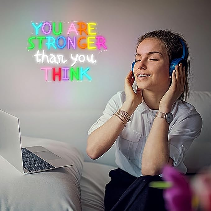You Are Stronger Than You Think Neon Sign for Wall Decor Colorful Letter Neon Light Inspirational Light Up Sign for Classroom Bedroom Gym House Man Cave Kid’s Room Family(16.5 * 12.5in)