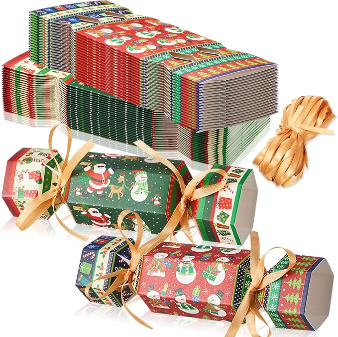 Xinnun 50 Packs Christmas Cracker Kit No Snap Xmas Party Table Favors Snowflake Reindeer DIY Christmas Party Cracker Candy Boxes for Holiday Dinner Decoration Gift(Snowman Style)