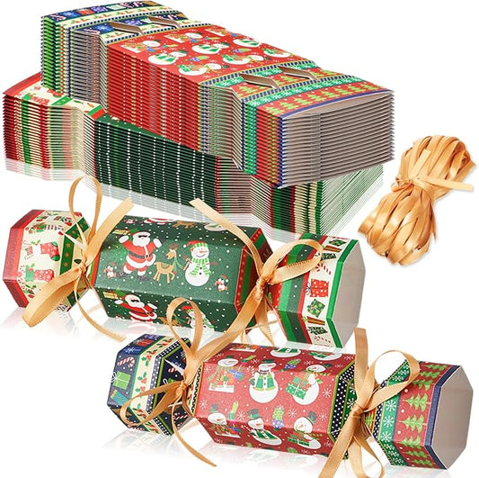 Xinnun 50 Packs Christmas Cracker Kit No Snap Xmas Party Table Favors Snowflake Reindeer DIY Christmas Party Cracker Candy Boxes for Holiday Dinner Decoration Gift(Snowman Style)