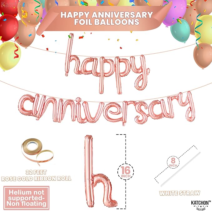 KatchOn, RoseGold Anniversary Balloons & Banner - 16 Inch | Foil Balloons, Party Decorations