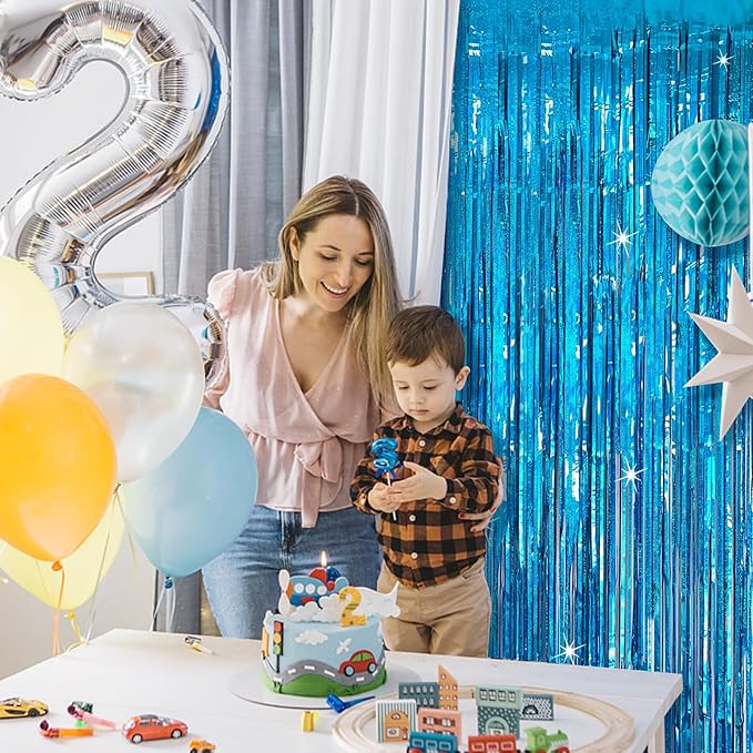 Tinsel Curtain Party Backdrop Blue Birthday Party Decorations 10 Packs Glitter Foil Fringe Curtain Party Decor Streamers Photo Booth for Birthday Christmas Wedding Halloween Graduation Decorations