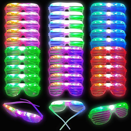 30 Pcs Glow In The Dark Glasses, 6 Colors LED Glasses Bulk Party Supplies for Kids and Adults, Glow Neon Party Favors Toys for Carnival Halloween Christmas Birthday Wedding