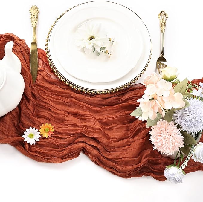 6 Pack Fall Table Runner Terracotta Cheesecloth Table Runner 10FT Boho Cheese Cloths Gauze Fabric 120 Inch Rustic for Thanksgiving Wedding Birthday Party Baby Shower Decorations