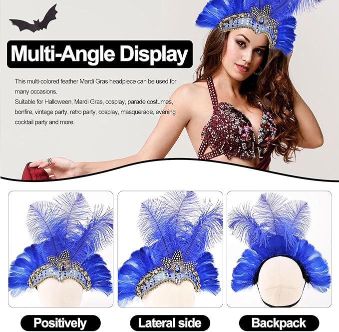 Women's Carnival Feather Headpieces Sequin Headdress for Wedding Masquerade Party Cosplay Feather Headbands