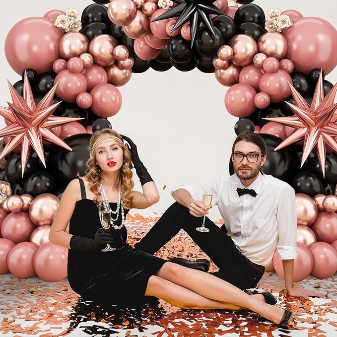Dusty Pink and Black Balloon Arch,Balloon Garland with Star Foil Rose Gold Balloons for Birthday Wedding Bachelorette Party Decorations