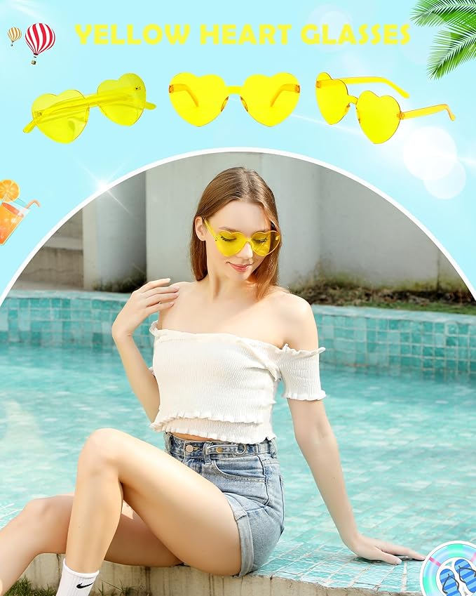 40 Pairs Heart Shaped Sunglasses Bulk, Colorful Rimless Fun Heart Sunglasses for Women Party Favors