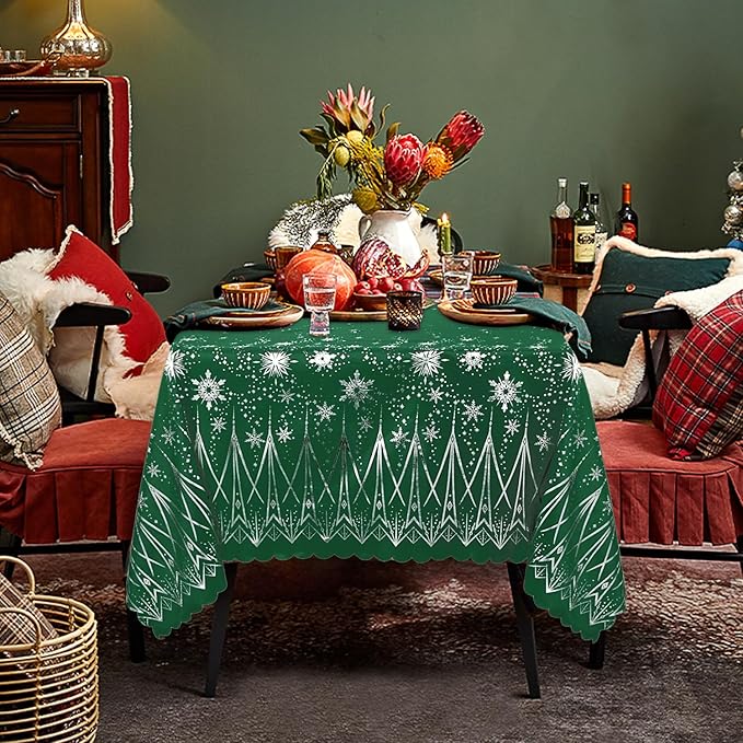 LUSHVIDA Christmas Tablecloth, 60 x 102 Inch Rectangle Table Cloth Washable Water Resistance Decorative Microfiber Table Cover for Banquet Holiday Party Kitchen Dining, Green