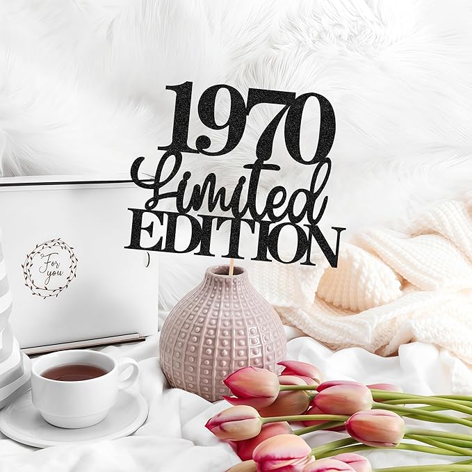 Limited EDITION 1970 Cake Topper - Black Glitter Happy 55th Birthday Party Cake Decoration Supplies, Cheer to 55 Years Cake Bunting Decor for 55th Birthday Party Photo Booth Props