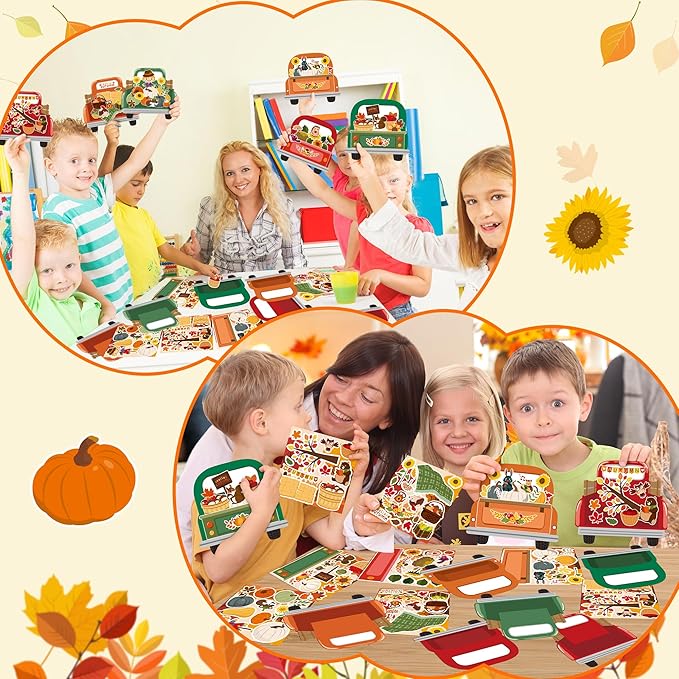 CY2SIDE Fall Truck Stickers Scene - 12PCS Hello Autumn Stickers Scene for Kids Make A Truck Sticker Scene with Pumpkin Maple Make Your Own Fall Truck Art Craft DIY Fall Party Games Class Activities