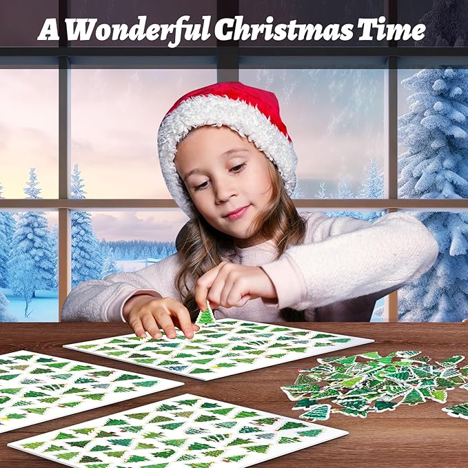JULBEAR Christmas Tree Foam Stickers, 300 Pcs Bulk Self-Adhesive Christmas Tree Stickers for Arts Crafts Winter Christmas Xmas Tree Theme Party Favors Decoration Envelope Home DIY Supplies
