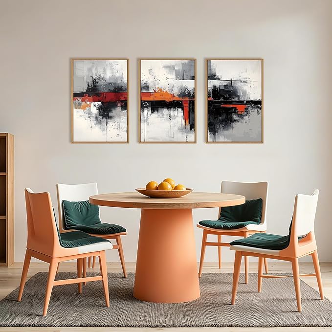 HOURIA Modern Abstract Framed Canvas Wall Art Set,Neutral Black and Orange Wall Decor,Textured Gray White Wall Painting,Pastel Strokes Art Prints for Living Room, Bedroom, Farmhouse-16 x24 x3