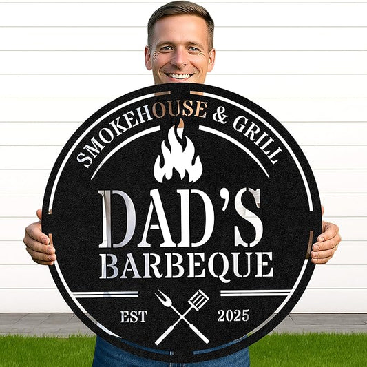 Custom BBQ Grill Metal Sign Personalized Name Wall Art for Outdoor Barbecue Patio Kitchen Backyard Decor Gift for Dad Husband Men Papa Grandpa Father Grilling Enthusiasts Family Lover Funny Gifts 63