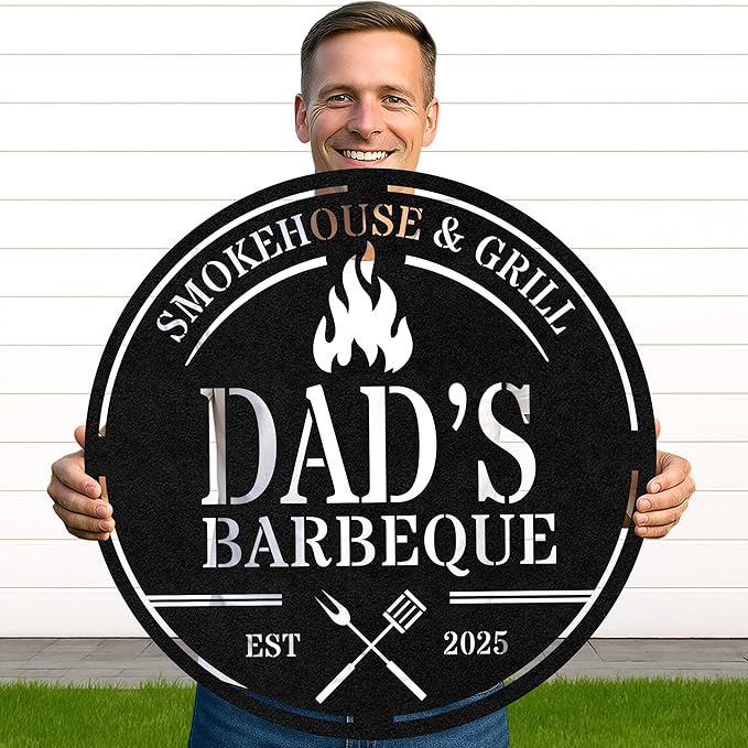 Custom BBQ Metal Sign Personalized Grill Name Wall Art for Outdoor Kitchen Patio Backyard Decor Fathers Gift for Dad Grandpa Husband Barbecue Smoker Area Sign, Grilling Lover Gifts 63