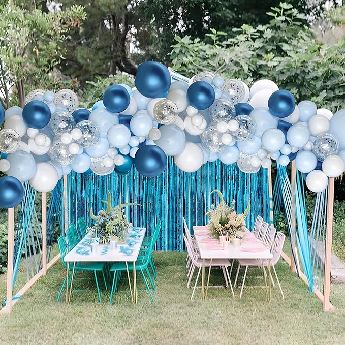 Crosize 3 Pack 3.3 x 9.9 ft Blue Foil Fringe Backdrop Curtain, Streamer Backdrop Curtains, Streamers Birthday Party Decorations, Tinsel Curtain for Parties, Galentines Decor, Preppy, Photo Booth