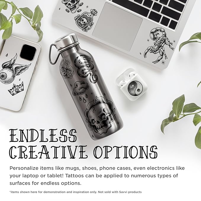 Savvi - 20 Black and Gray Temporary Tattoos: Skin-Safe Ink, Great for Parties and Everyday Wear, Gifts for Teens and Adults, Made in the USA [2 sheets, 20 count]