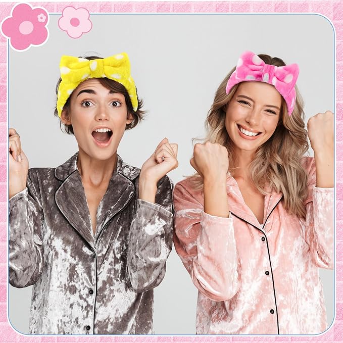 50 Pcs Pink Spa Headband Bulk Spa Sleepover Party Supplies for Washing Face with Removable Bow Makeup Elastic Bowknot Headband for Women Gifts Skincare Microfiber Hairband(Fresh Style)