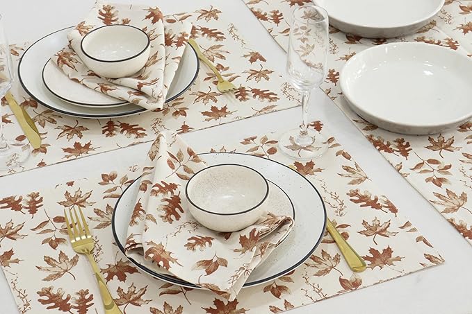 PurpleEssences Rust Fall Napkins, Maple Leaves 18x18 Fall Cloth Napkins Set of 6, 100% Cotton Autumn Fall Harvest Thanksgiving Dinner Napkins for Farmhouse Kitchen, Aurelia