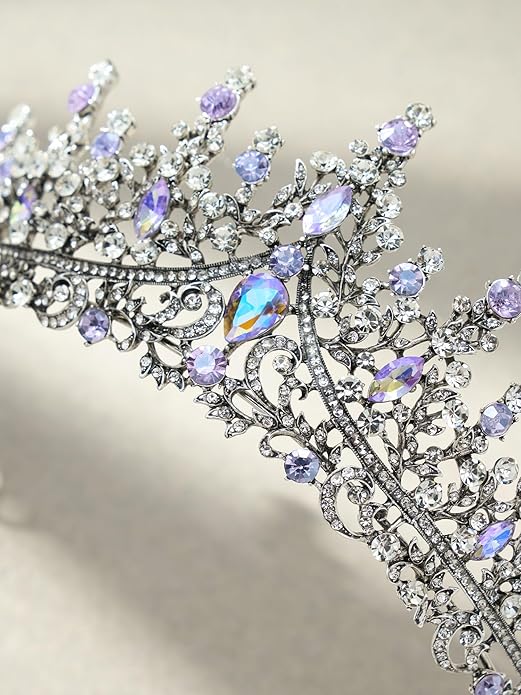 SWEETV Crystal Wedding Tiara for Women, Royal Queen Crown Headband, Rhinestone Princess Hair Accessories for Prom Birthday
