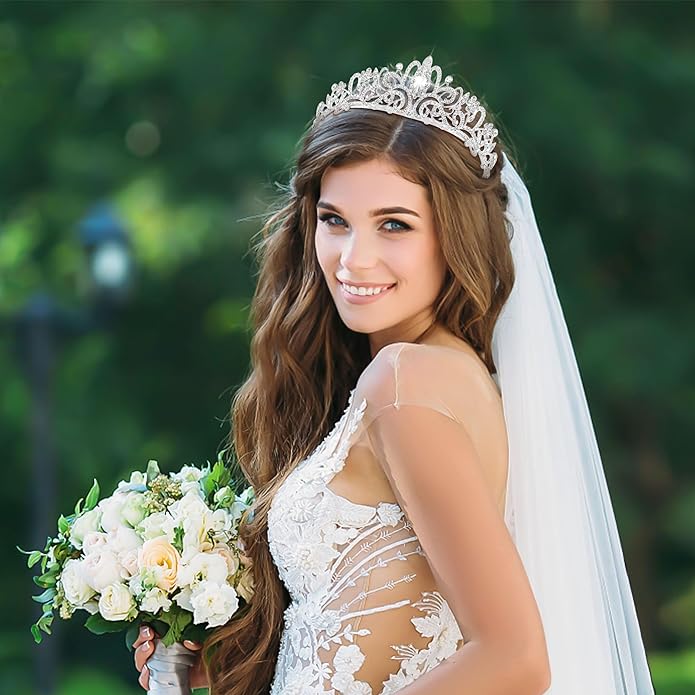 TAROSE Crowns for Women and Girls, Queen Crystal Gold Silver Tiaras with White Rhinestone and Combs, Goddess Crown for Wedding Bride Birthday Princess Bridal Shower Hair Accessories for Women