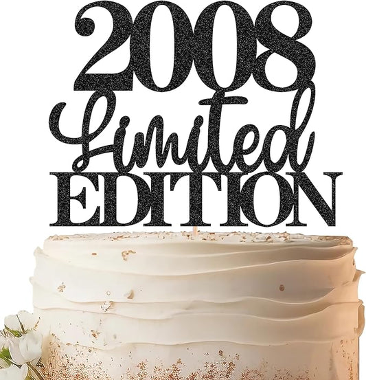 Limited EDITION 2008 Cake Topper - Black Glitter Happy 17th Birthday Party Cake Decoration Supplies, Cheer to 17 Years Cake Bunting Decor for 17th Birthday Party Photo Booth Props