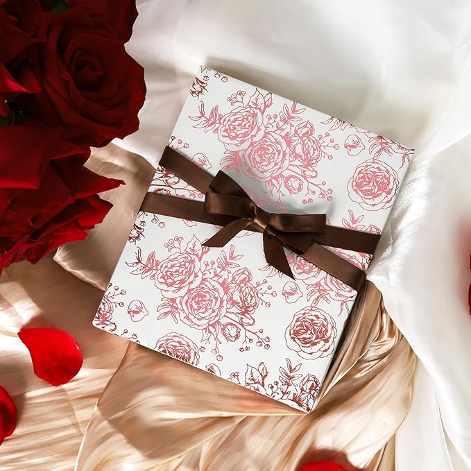 LaRibbons Reversible Floral Wrapping Paper Roll, 17Inch x 33 Feet (46.7 Sq. Ft) – Double-Sided Rose Gold Foil Design for Wedding, Mother’s Day, Bridal Shower & Birthday