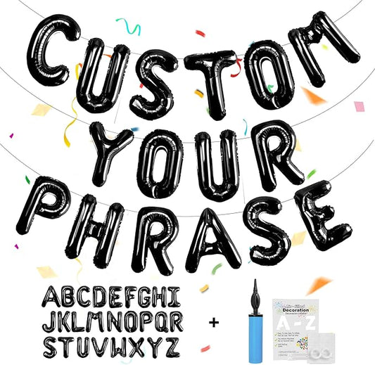 53pcs Black Letter Balloons, Custom A-Z Set for Personalizing Names & Phrases on Party Supplies Banners - Inflate with Balloon Pump, for Men Birthdays/Anniversary/Graduation