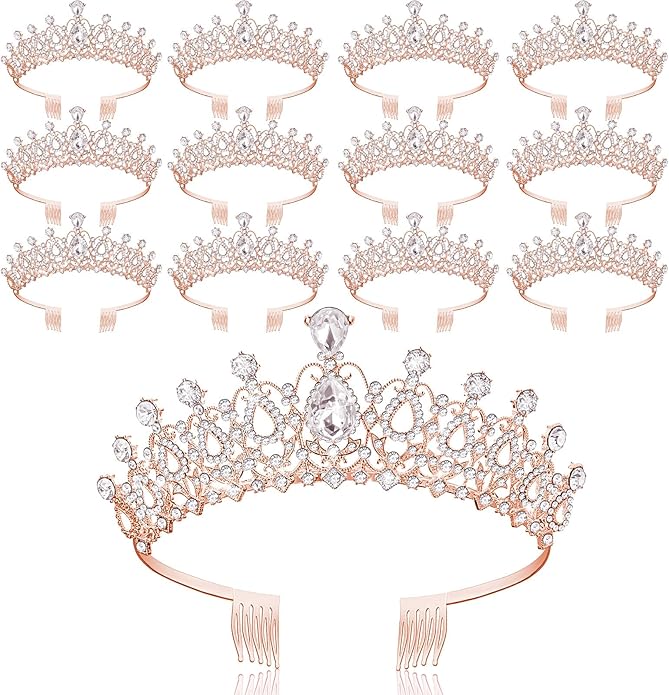 12 Pcs Crystal Tiara and Princess Crown with Comb Crown Rhinestone Women Girls Tiara Headpiece Queen Hair Accessories for Birthday Party Wedding Prom Halloween Cosplay Costume