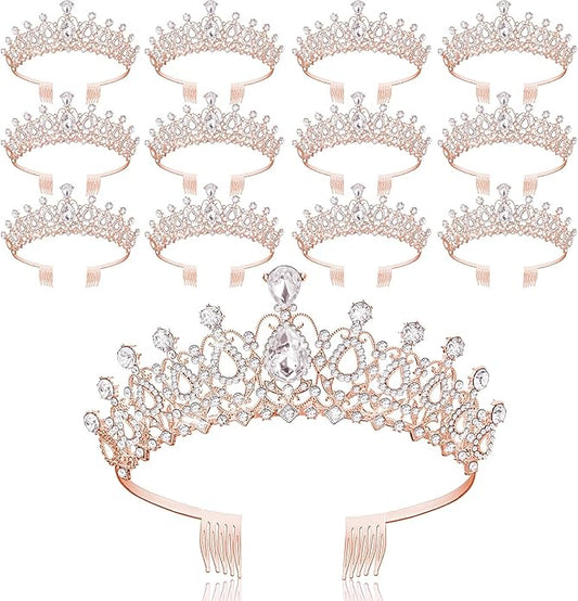 12 Pcs Crystal Tiara and Princess Crown with Comb Crown Rhinestone Women Girls Tiara Headpiece Queen Hair Accessories for Birthday Party Wedding Prom Halloween Cosplay Costume