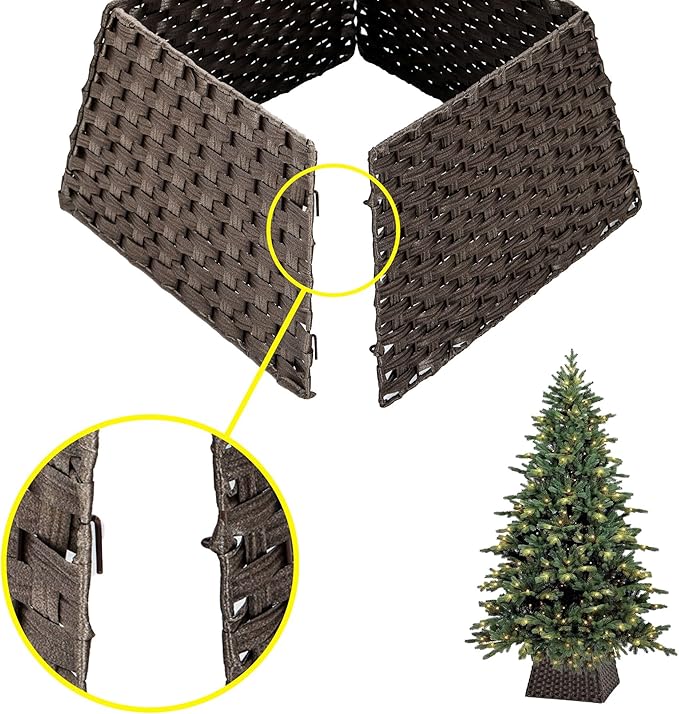 BAYN Christmas Tree Collar Skirt, Rattan Wicker Xmas Tree Collar Basket Ring Base Stand Cover for Christmas Decoration