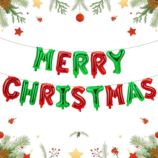 16 Inch Merry Christmas Balloons 14 PCS Red and Green Balloons Banner Xmas Letter Aluminum Mylar Foil Balloon Decorations Backdrop for Holiday Hanging Party Favors Supplies Theme Indoor Outdoor