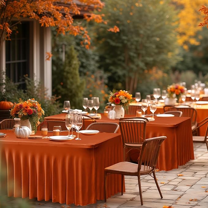 HolidayIdeas 4 Pack Spandex Table Skirts for 6 Foot Rectangle Table, Bulk Fitted 30x72 Inch Stretch Covers for Banquets, Craft Fairs, Rust
