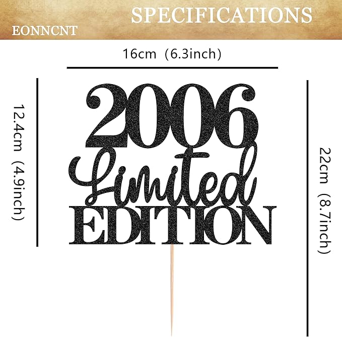 Limited EDITION 2006 Cake Topper - Black Glitter Happy 19th Birthday Party Cake Decoration Supplies, Cheer to 19 Years Cake Bunting Decor for 19th Birthday Party Photo Booth Props