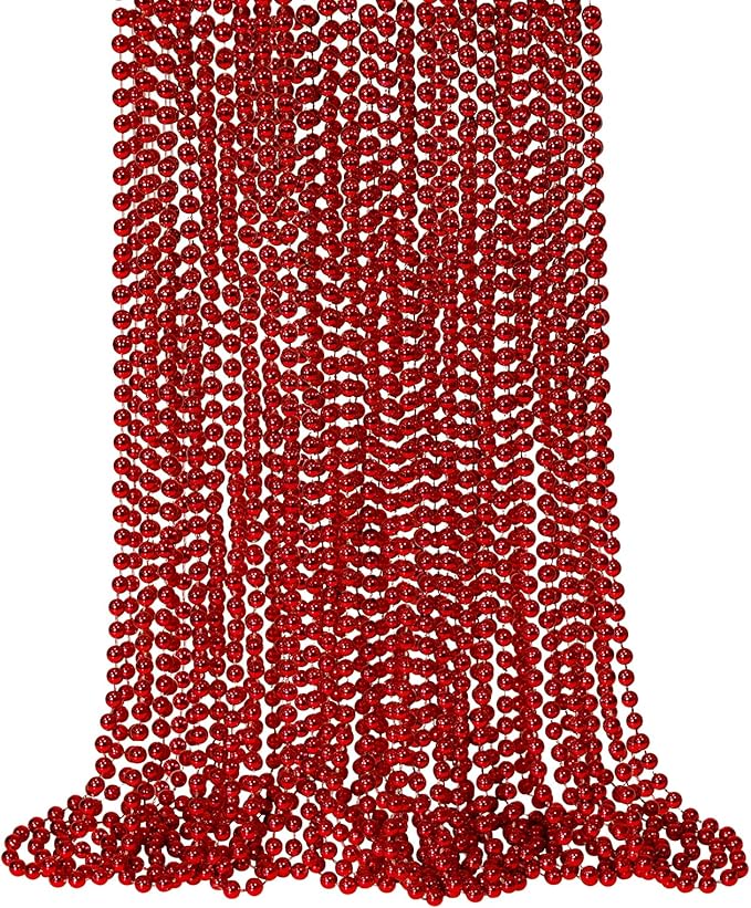 SHAOQINLIN 24 PCS Red Mardi Gras Beads, Christmas Necklaces, Valentine Bead Necklace, 4th of July Necklaces, 33'' Party Beads for Patriotic Day, Mardi Gras, Christmas Party Favors