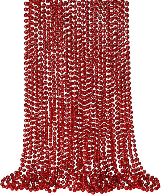 SHAOQINLIN 24 PCS Red Mardi Gras Beads, Christmas Necklaces, Valentine Bead Necklace, 4th of July Necklaces, 33'' Party Beads for Patriotic Day, Mardi Gras, Christmas Party Favors
