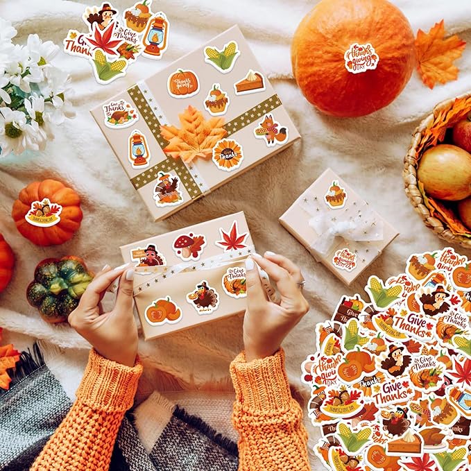 300Pcs Thanksgiving Foam Stickers, Cute Self-Adhesive Autumn Stickers Foam Thanksgiving Turkey Sticker Decorations for Home Office School Classroom DIY Art Craft Party Supplies