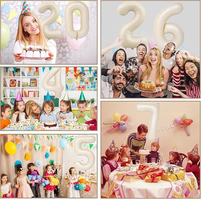 40 inch Cream White Number Balloon Giant Foil Helium Balloons Beige Number 3 Balloon for 3rd Birthday Party Anniversary Decorations Supplies