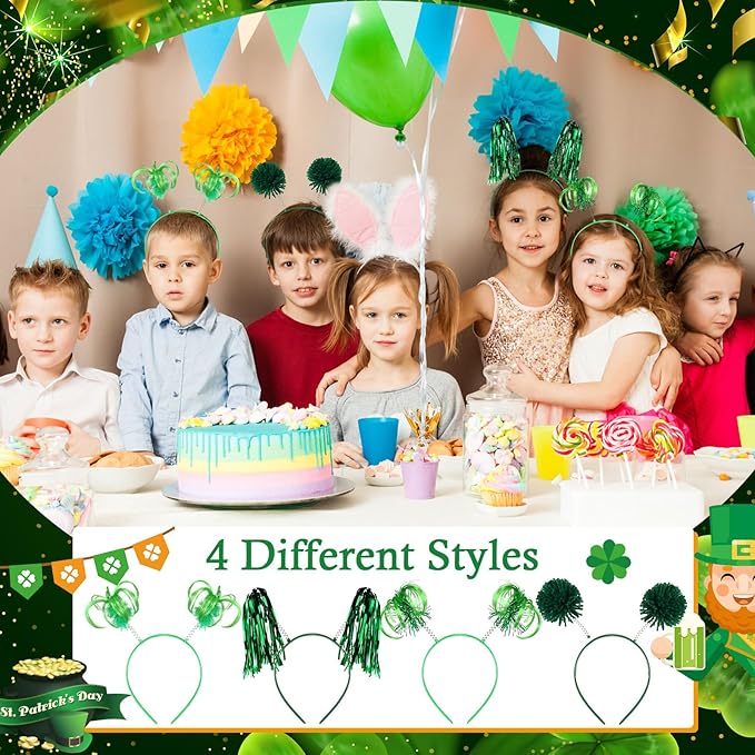 Censen 24 Pcs Pom Pom Headband Tinsel Wrapped Ponytails Head Bopper Costume Headwear Halloween Party Hair Accessories