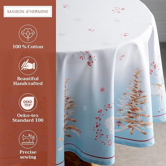 Maison d' Hermine Table Cloth Round Table 100% Cotton 63 Inches Fall Tablecloth Reusable Everyday Use for Thanksgiving Christmas Decorations Dining Farmhouse Party (Fairy Tale Forest)