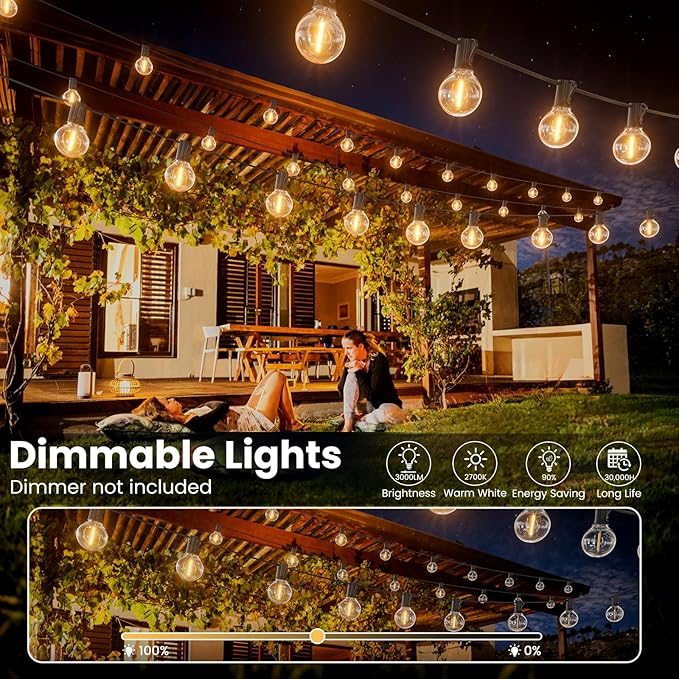 RTTY Outdoor String Lights 25ft, G40 Led Patio Globe Lights with 13pcs Plastic Bulbs, Shatterproof Waterproof Connectable Hanging for Porch Cafe Bistro Backyard Gazebo Balcony Deck Party