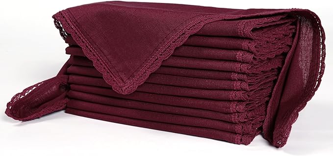 Ramanta Home Linen Flax Cloth Napkins Set of 24 | 18x18 Inch | Premium Cotton Linen Flax Lace Soft & Durable | Washable Ideal for Everyday Use Parties Thanksgiving Christmas Halloween Burgundy