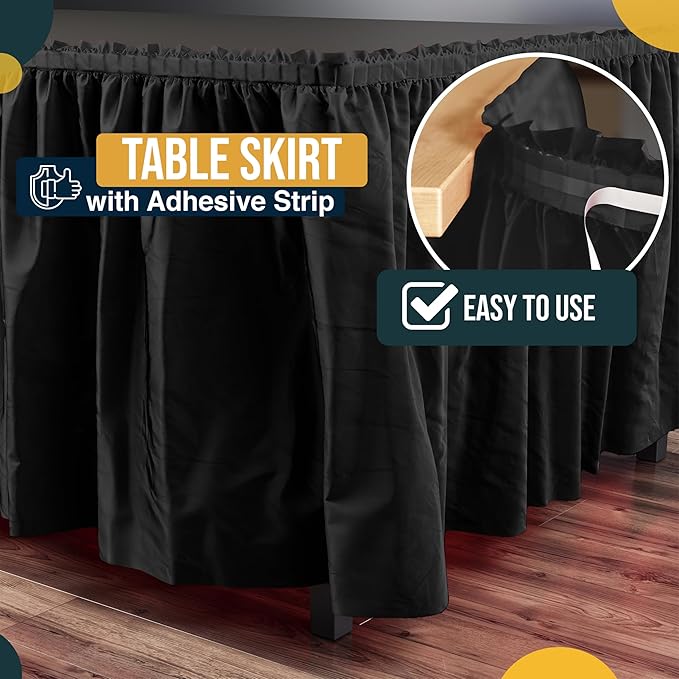 Exquisite Ruffle Table Skirt Black 2 Pack 14 Ft Long Table Skirts for Rectangle Tables 6ft Plus or Round Tables Skirts with Adhesive Strip for Gender Reveal Decor & Happy Birthday Parties